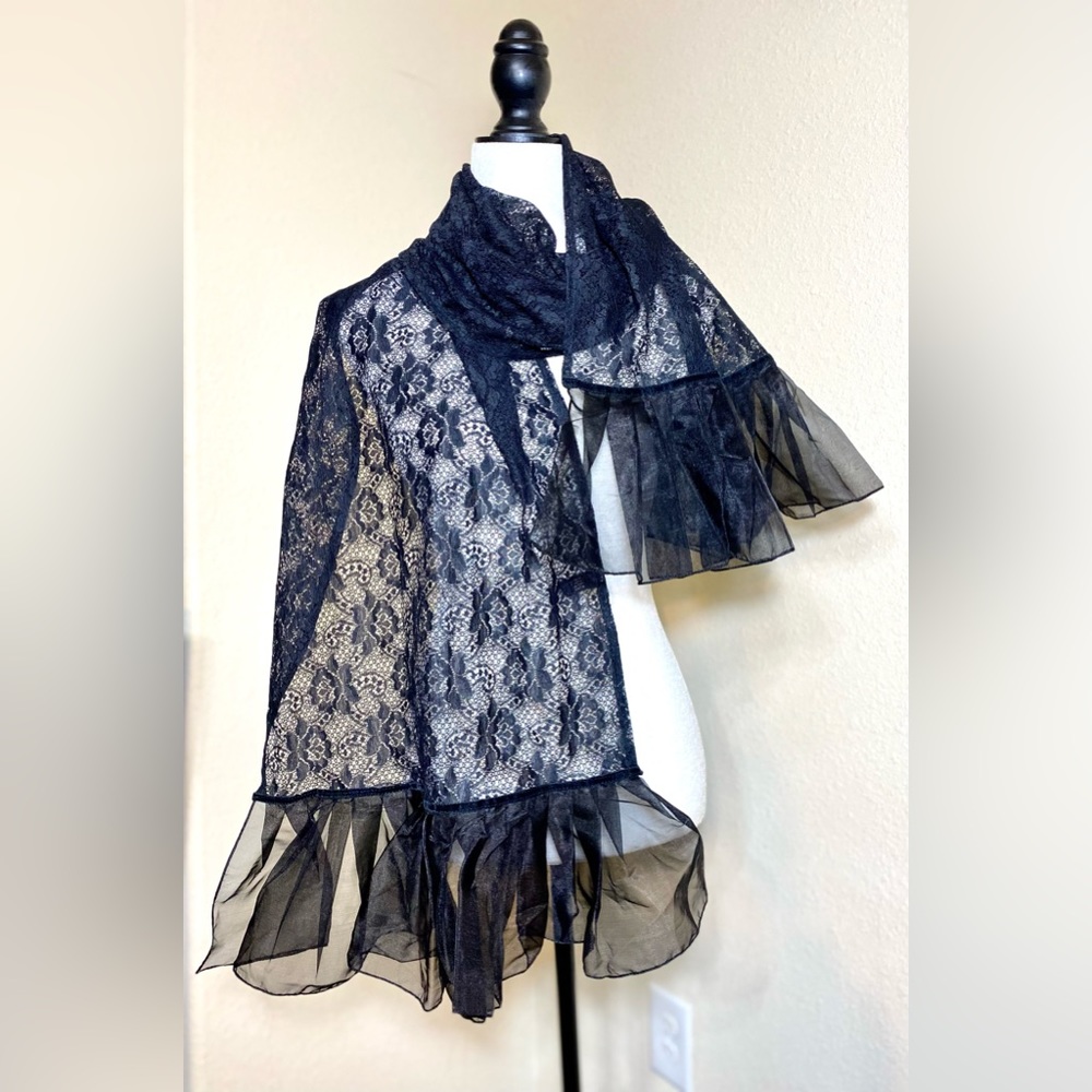 Black Floral Classic Scarf Wrap Chantilly French Lace from Jones New York